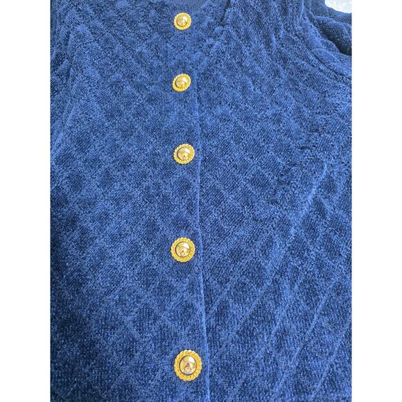 Vintage Mark Fore & Strike Sz L Navy Blue Wool Blend Cardigan Sweater 90s Retro - Picture 5 of 10